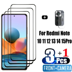 פליקולה, זכוכית קדמית מחוסמת עבור Xiaomi Redmi Note 15 14 10 11 12 13 Pro 5G מגני מסך Redmi Note 12S 11S 10S Cristal templado Note10 S protector Pantalla Note11 verre trempé Redmi Note12 Pro Plus Camera Film
