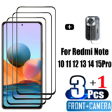 פליקולה, זכוכית קדמית מחוסמת עבור Xiaomi Redmi Note 15 14 10 11 12 13 Pro 5G מגני מסך Redmi Note 12S 11S 10S Cristal templado Note10 S protector Pantalla Note11 verre trempé Redmi Note12 Pro Plus Camera Film